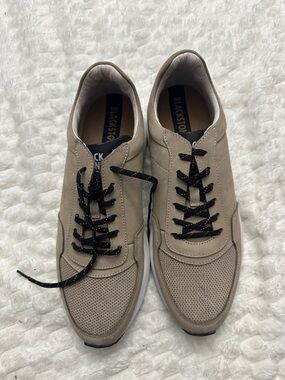 Blackstone Taupe Suede Lace-Up Sneakers with Contrast Black Laces
